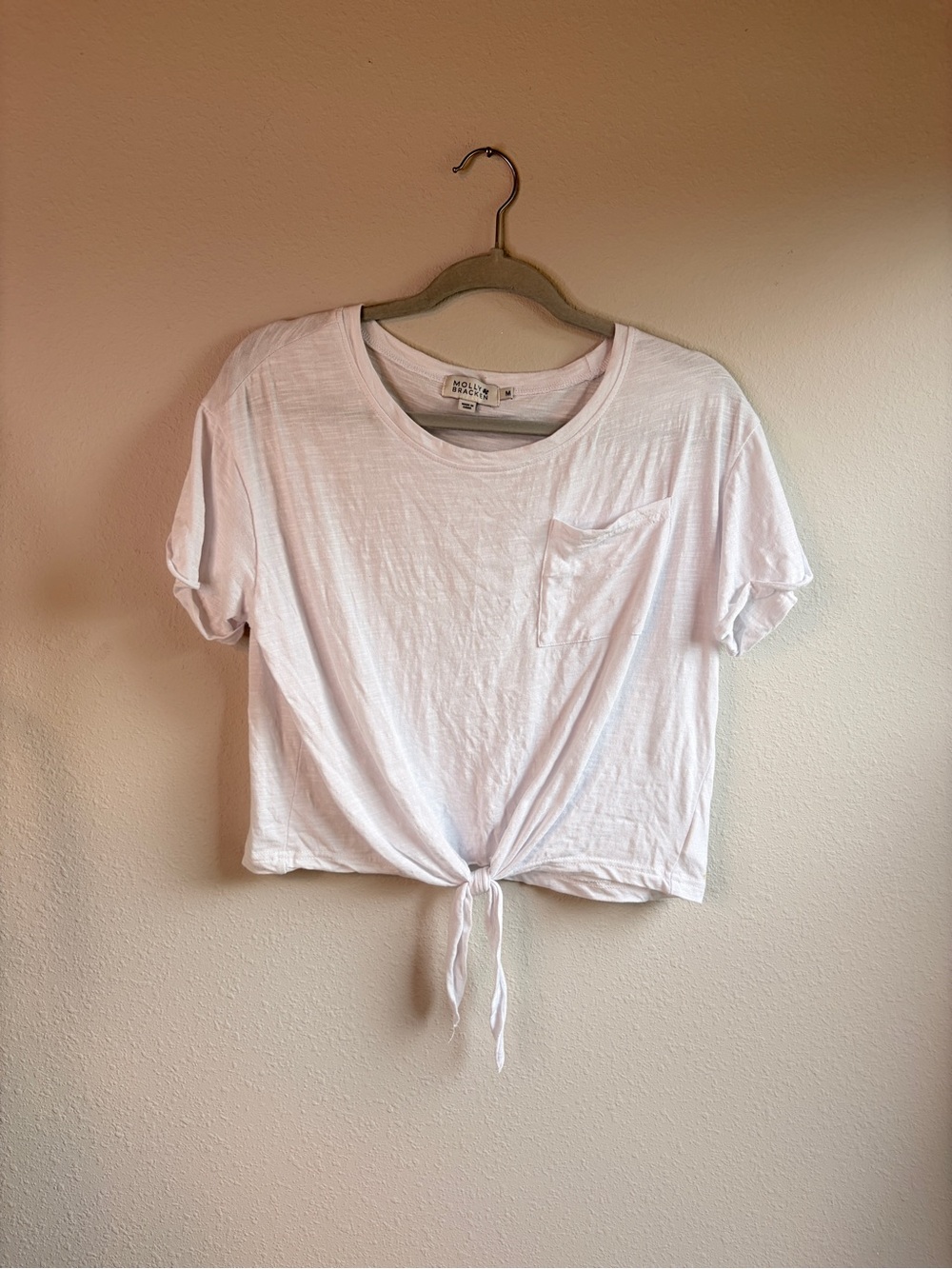 Molly Bracken White Tie-Front‎ Pocket Tee